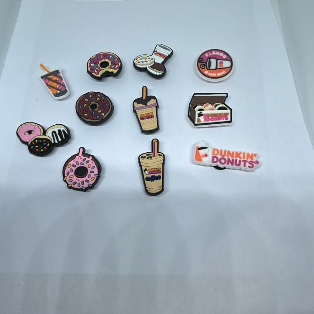 Lot of 11 Dunkin’ Donuts Shoe Charms – Coffee & Donut Theme for Clogs 🍩☕🧡